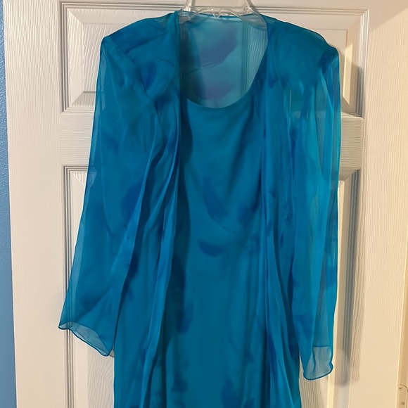 Cattiva New York 100% Silk Lined Blue Floral Dress With Matching Shawl - Picture 2 of 13